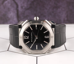 Bvlgari Octo 41mm Steel Black Dial Automatic Leather Steel Men's Watch BGO41S