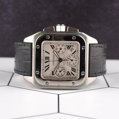 Cartier 42mm Santos 100 XL Silver Dial Chronograph Men's Watch 2740