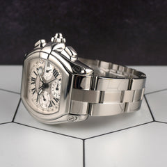 Cartier 43mm Roadster XL Chronograph Silver Dial Steel Men's Watch 2618