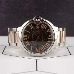 Cartier 42mm Ballon Bleu Steel Rose Gold Chocolate Dial Men's Watch 3001