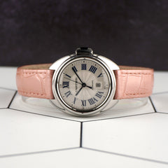 Cartier Cle 31mm Silver Dial Leather Band Automatic Steel Ladies Watch 3867