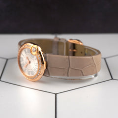 Cartier 30mm Ballon Blanc Rose Gold Diamond Bezel Silver Dial Ladies Watch 4162