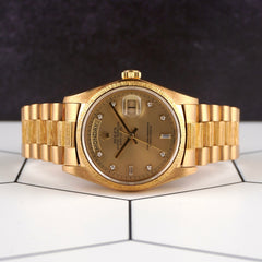 Rolex 36mm Day-Date 18k Yellow Gold President Bark Jubilee Men's Watch 18078