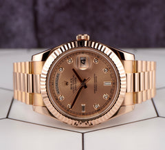 Rolex 41mm President Day-Date II 18K Rose Gold Diamond Mens Watch 218235