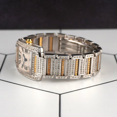 Cartier 25x20mm Tank Silver Dial 4ct Diamond Steel Ladies Watch 2384