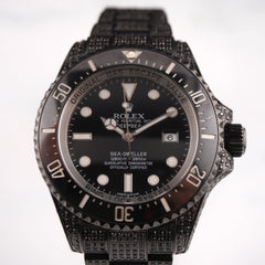 Rolex Deepsea Sea-Dweller Date 44mm Black Iced out 8ct Oyster Steel Mens Watch 116660