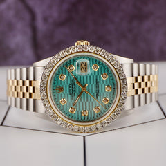 Rolex Datejust 36mm YG/Steel 2.50ct Diamond Blue Motif Dial Hidden Clasp Watch