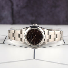 Rolex Oyster Perpetual 25mm Steel Black Dial Smooth Oyster Watch 76080 Papers