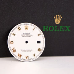 Rolex Datejust Men's 36mm Two Tone White Dial Gold Skinny Roman Numerals 16233