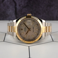 Rolex Datejust II 41mm 18k Yellow Gold Silver Ivory Dial Men's Watch 116333