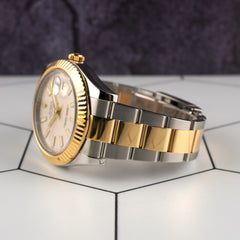 Rolex Datejust II 41mm 18k Yellow Gold Silver Ivory Dial Men's Watch 116333