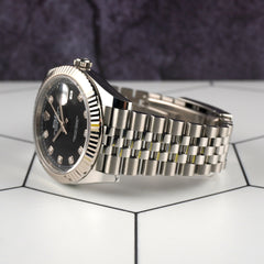 Rolex Datejust 41mm Steel White Gold Black Diamond Dial Mens Watch 126334