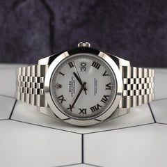 Rolex Datejust 41mm White Roman Dial Steel Mens Watch 126300