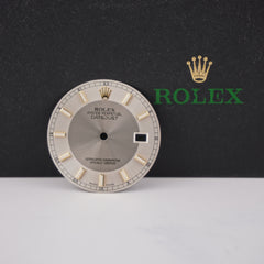 Rolex Mens Datejust 36mm Tuxedo Gray & Silver Dial GOLD Stick Oyster 116233