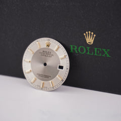 Rolex Mens Datejust 36mm Tuxedo Gray & Silver Dial GOLD Stick Oyster 116233