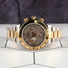 Rolex 40mm Daytona Steel Yellow Gold MOP Diamond Dial Mens Watch 116523