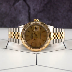 Rolex 36mm Datejust Turn O Graph 18k YG Steel Gold Dial Men's Watch 16263