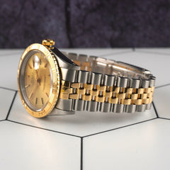 Rolex 36mm Datejust Turn O Graph 18k YG Steel Gold Dial Men's Watch 16263