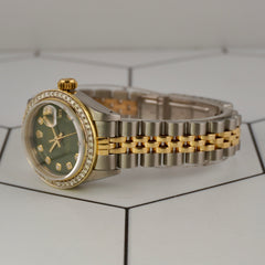 Rolex Ladies Datejust 26mm 18k Gold & Steel Watch 1.5ct Diamonds Green Dial
