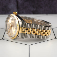 Rolex Vintage 36mm Datejust Silver Dial Steel YG Fluted Men's Watch 1601/3