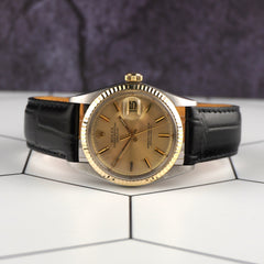 Rolex Vintage 36mm Datejust Gold Dial Steel Yellow Gold Fluted Men's Watch 1601
