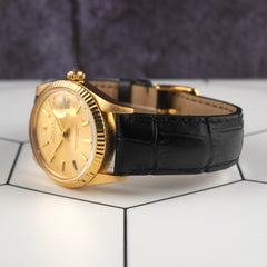 Rolex 34mm Date 18k Yellow Gold Champagne Dial Vintage Men's Watch 15038