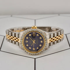 Rolex Ladies Datejust 26mm with royal blue dial and diamond bezel