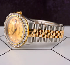 Rolex Men's Datejust 36mm 18k Yellow Gold/Steel ICED 2.50ct Diamonds Yellow Dial