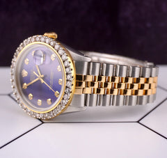 Rolex Men's Datejust 36mm 18k Yellow Gold & Steel ICED 2.50ct Diamonds Blue Dial