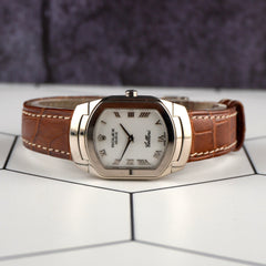 Rolex Cellini 25mm White Gold White Dial Leather Band Watch 6631/9