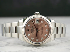 Rolex 31mm Datejust Steel White Gold Diamond Pink Dial Watch 278274