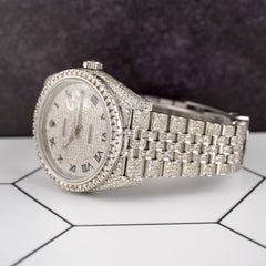 Rolex Datejust 41mm Mens Jubilee Steel Watch Iced Out 15ct Diamonds Roman 126300