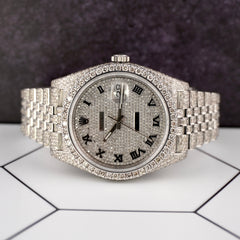 Rolex Datejust 41mm Mens Jubilee Steel Watch Iced Out 15ct Diamonds Roman 126300