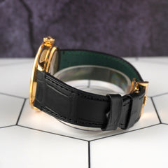 Rolex 1908 39mm Yellow Gold Black Dial Leather Band Men's Watch 52508