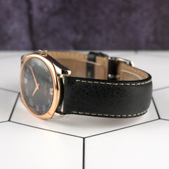 Rolex Cellini 33mm Danaos White Rose Gold Black Strap Mens Watch 4233/9