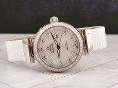 Omega 36mm Diamond De Ville White Crocodile Leather Women's Watch 85296720