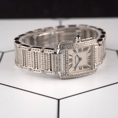 Cartier Tank Francaise 20mm Custom Iced Out 4ct Genuine Diamonds Ref 2384