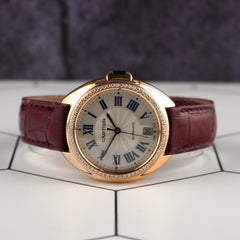 Cartier Cle 35mm Rose Gold Diamond Automatic Leather Band Ladies Watch 3854