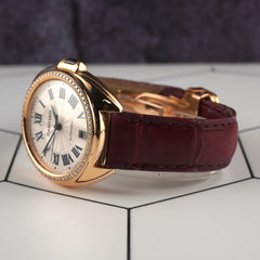 Cartier Cle 35mm Rose Gold Diamond Automatic Leather Band Ladies Watch 3854