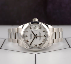 Rolex 31mm Datejust White Roman Dial Oyster Steel Automatic Watch 178240