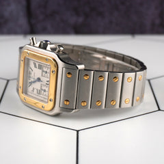 Cartier Santos 28mm Chronoflex Steel 18K Yellow Gold Watch 2425
