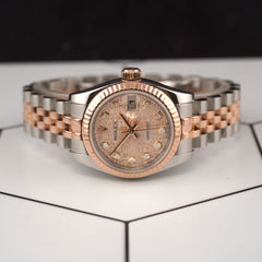 Rolex Datejust 26mm 18k Rose Gold & Steel Fluted Jubilee Rose Dial Watch 179171