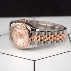 Rolex Datejust 26mm 18k Rose Gold & Steel Fluted Jubilee Rose Dial Watch 179171