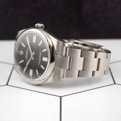 Rolex Men's 41mm Oyster Perpetual Steel Watch Black Dial Smooth Ref: 124300