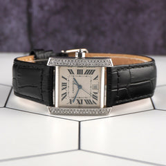 Cartier Tank Francaise Large 28x32mm White Gold 1ct Diamond Mens Watch 2366