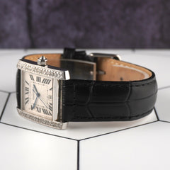 Cartier Tank Francaise Large 28x32mm White Gold 1ct Diamond Mens Watch 2366