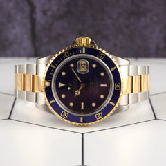 Rolex Submariner Date 40mm 18k Gold & Steel BLUE Dial Oyster Watch 16613 PAPERS