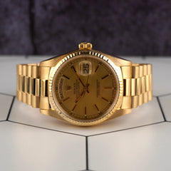 Rolex DAY-DATE 36mm 18K Yellow Gold President Champagne Dial Men's Watch 18038