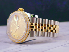 Rolex 36mm Datejust 18k Yellow Gold Steel Diamond Dial Men's Watch 116243