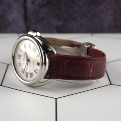 Cartier Cle 31mm Silver Dial Leather Band Automatic Steel Ladies Watch 3856